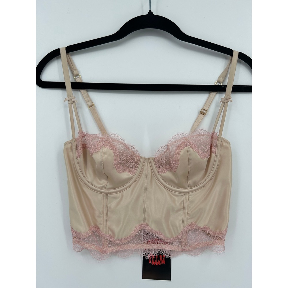 Satin Lace Corset Top Champagne Pink Bustier Small